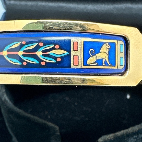 Vintage Michaela Frey Wien MFT Greco-Roman Lion Enamel Clasp Bangle Bracelet - Picture 5 of 16